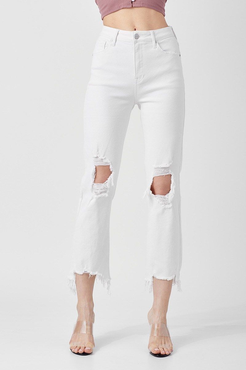PLUS WHITE STRAIGHT CROPPED JEANS