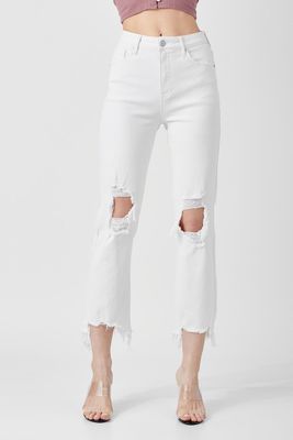 PLUS WHITE STRAIGHT CROPPED JEANS