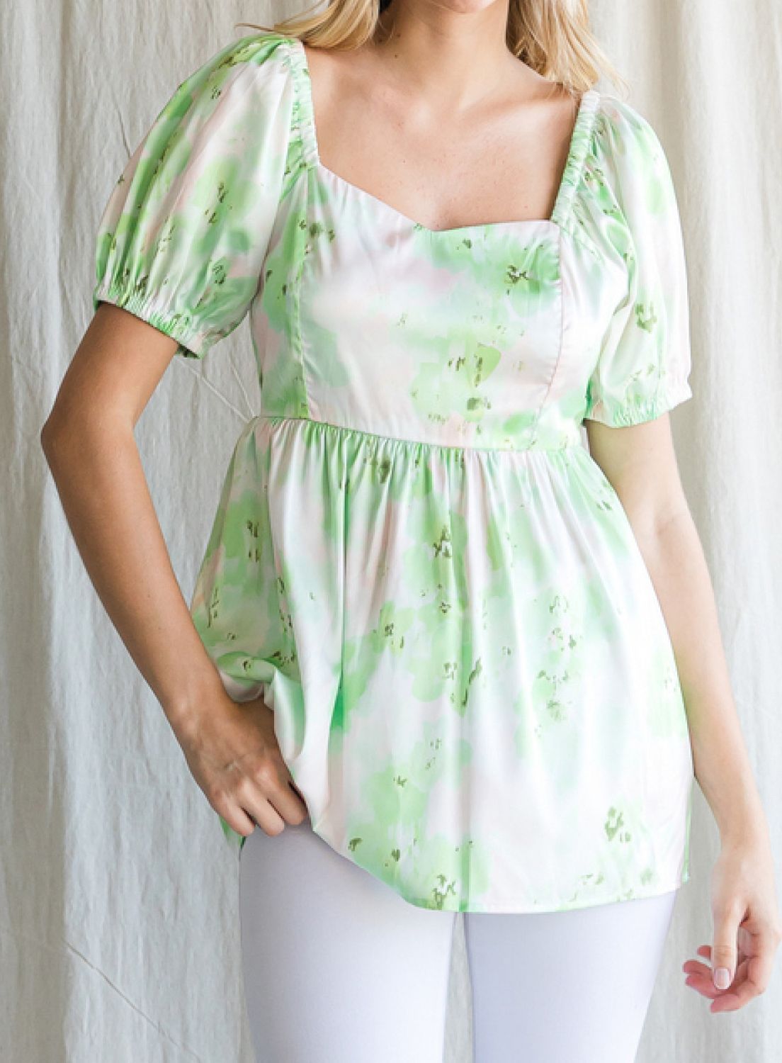 GREEN FLOWER PRINT BABYDOLL TOP