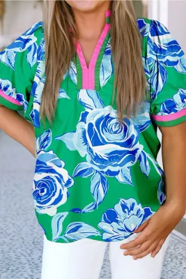 PLUS FLORAL PRINT PUFF SLEEVE TOP