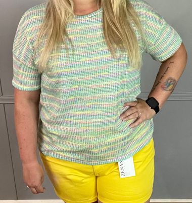 PLUS MULTI COLOR TEXTURED WAFFLE TOP