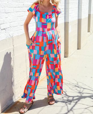 PLUS FLARE WIDE PANTS GEOMETRIC JUMPSUIT