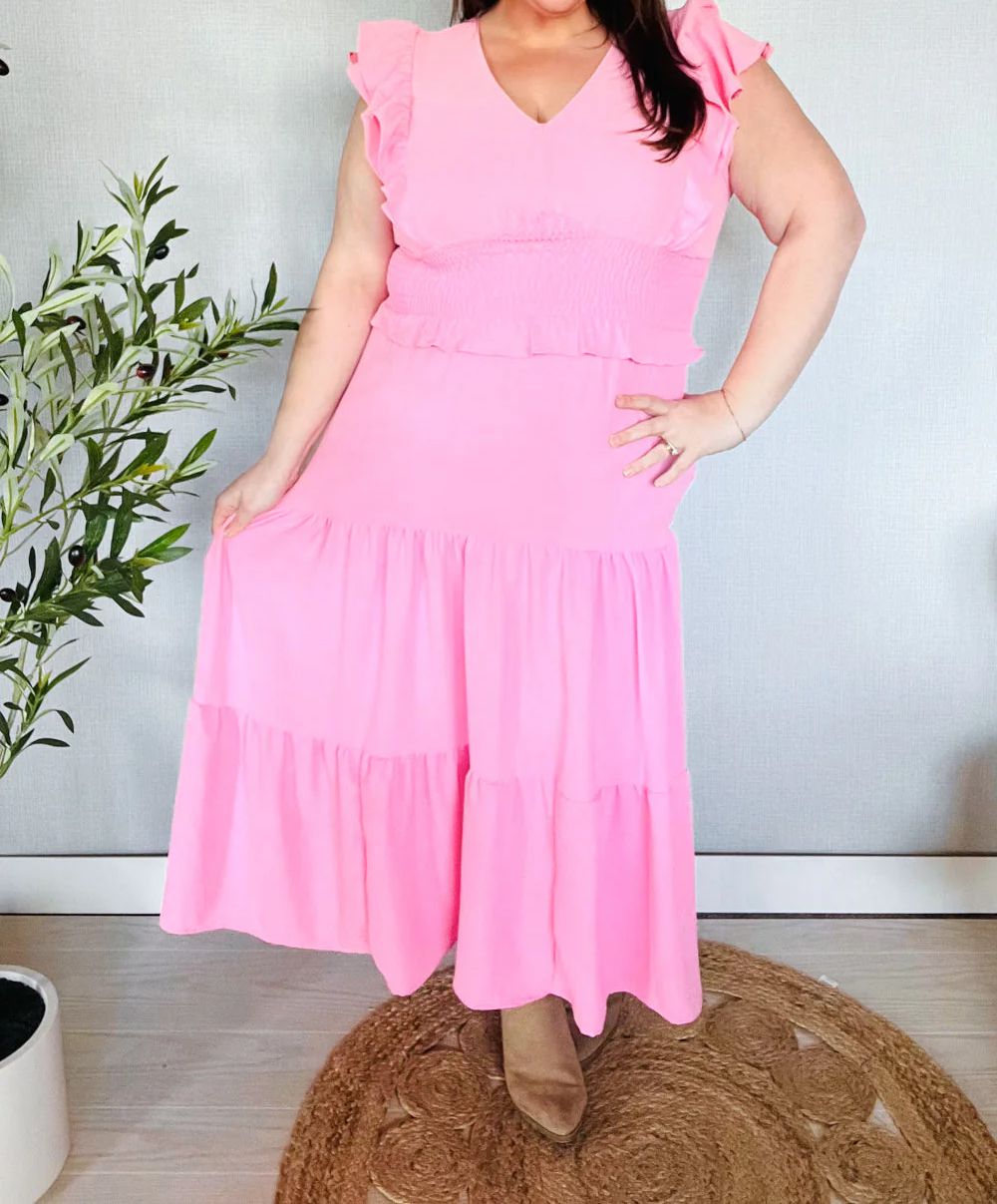 PLUS Double Flutter Sleeve Smocked Waist Maxi Dress