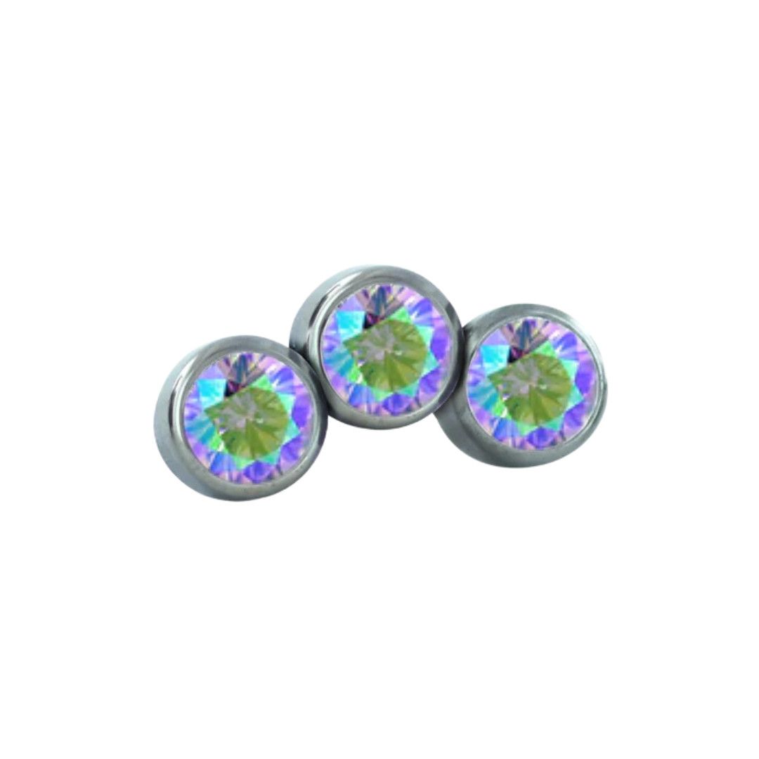 NeoMetal Pin - Titanium Micro 3 Gem Curved Cluster, Color: Aurora Borealis (AB)