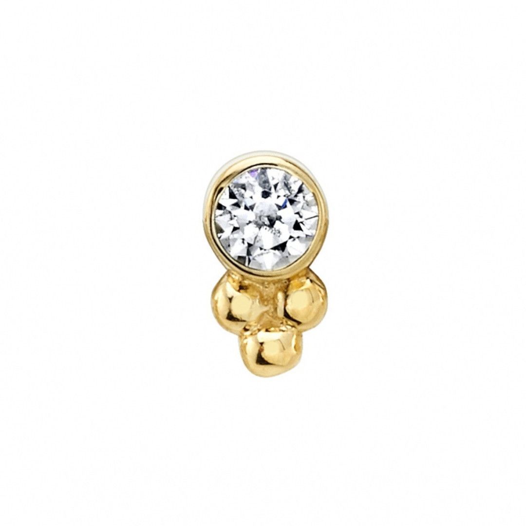 BVLA Pin - Bezel w/ 3 Bead, Gemstone: 2mm White CZ, Metal: YG