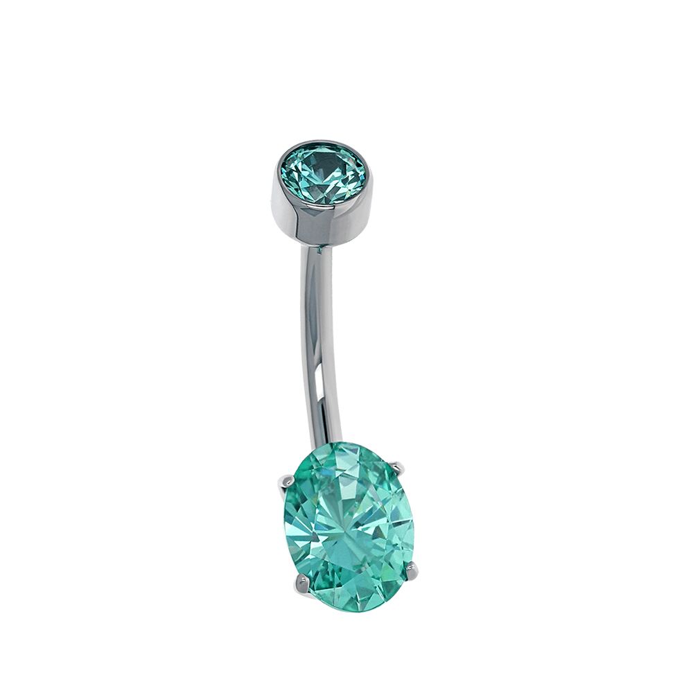 TH Ti Navel CRV Oval Set, Color: White CZ (CZ), Size: 14g 1/4"
