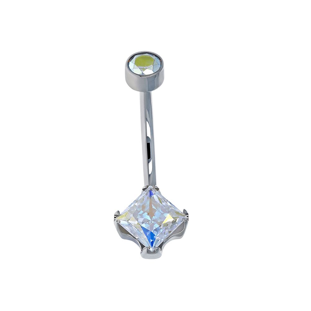 TH Ti Navel CRV Princess Cut, Color: White CZ (CZ), Size: 14g 1/4"