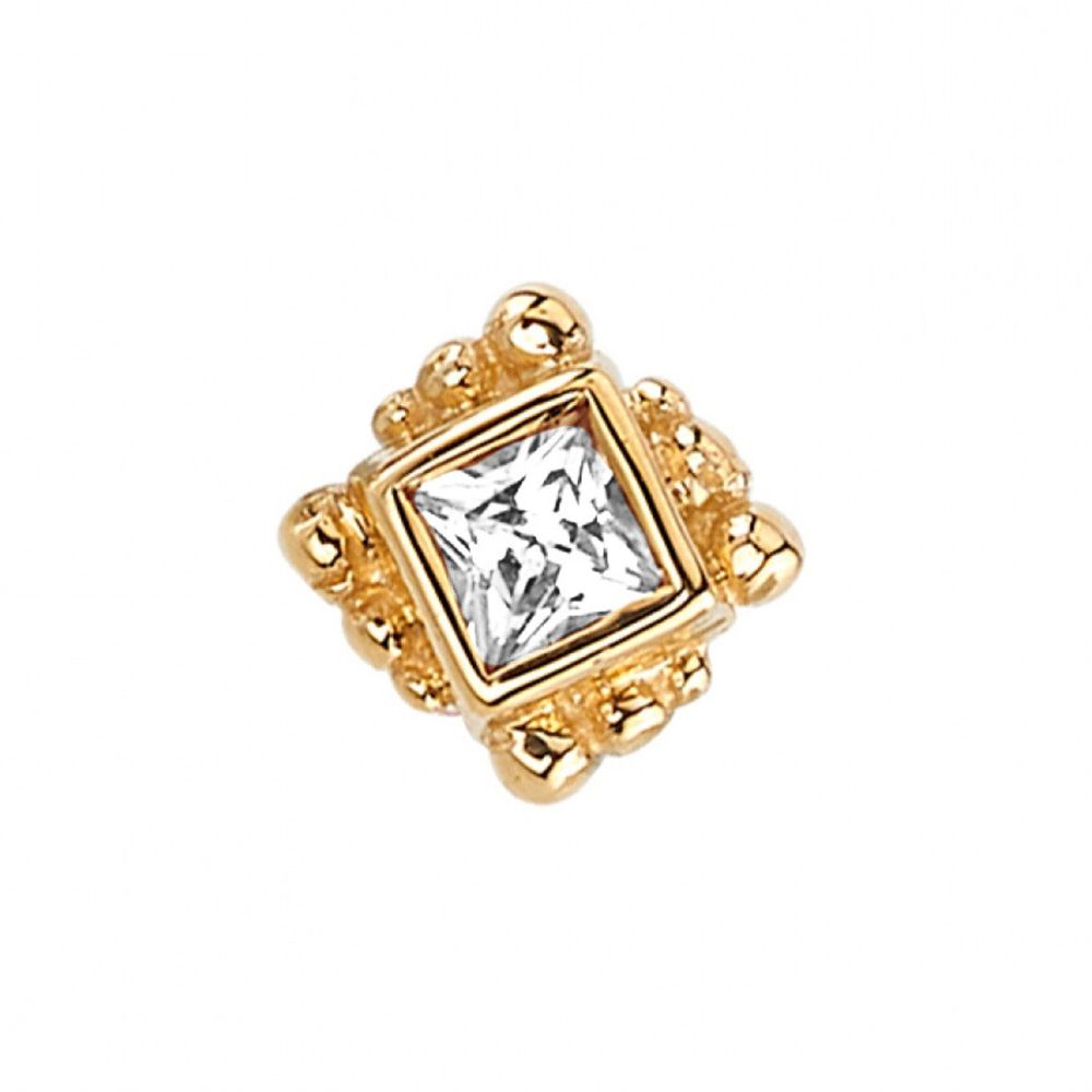 BVLA Pin - Beaded Princess Bezel, Gemstone: 2mm White CZ, Metal: YG