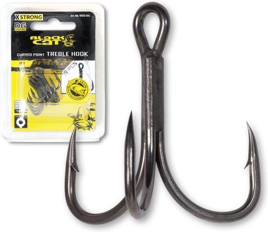 #1/0 Black Cat Curved Point Treble Hook DG DG coating 5pcs