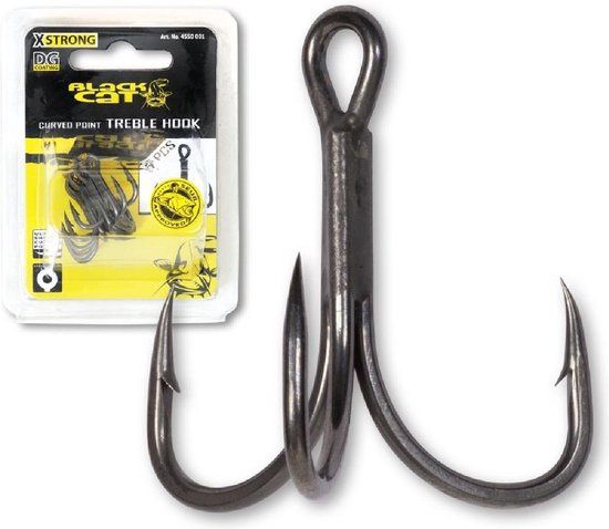 #2/0 Black Cat Curved Point Treble Hook DG DG coating 5pcs