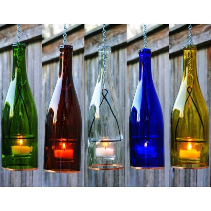 Wine Bottle Lantern - Blue
