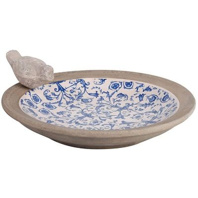 Aged Ceramic Birdbath Blue &amp; White