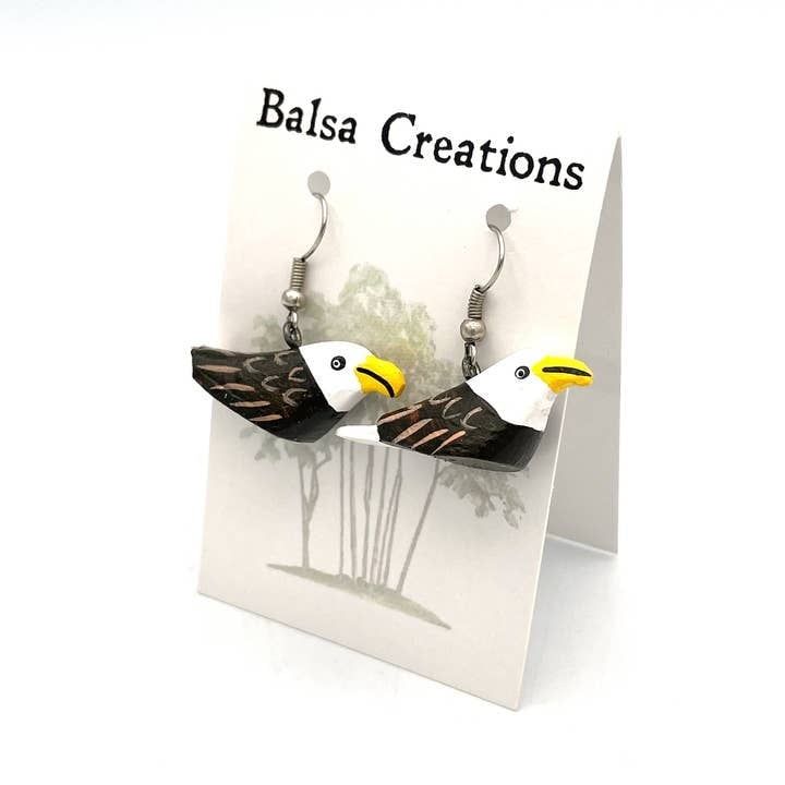 Balsa Earrings, Design: Bald Eagle