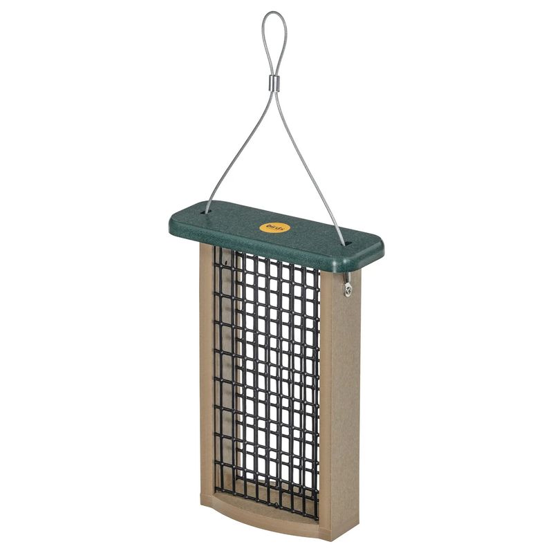 Suet Feeder for 2 Cakes in Taupe and Green Recycled Plastic