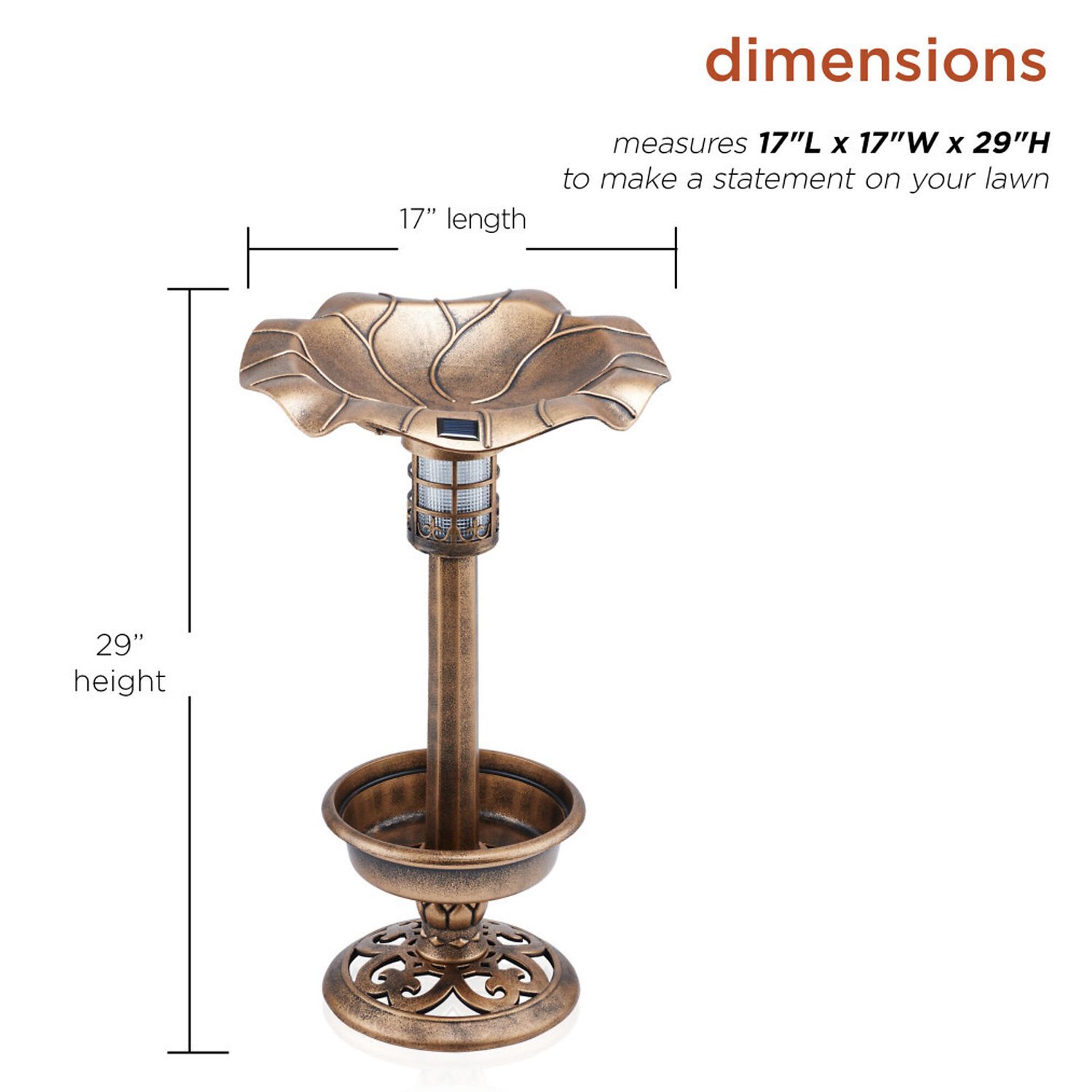 Alpine PE Birdbath Solar w/Planter