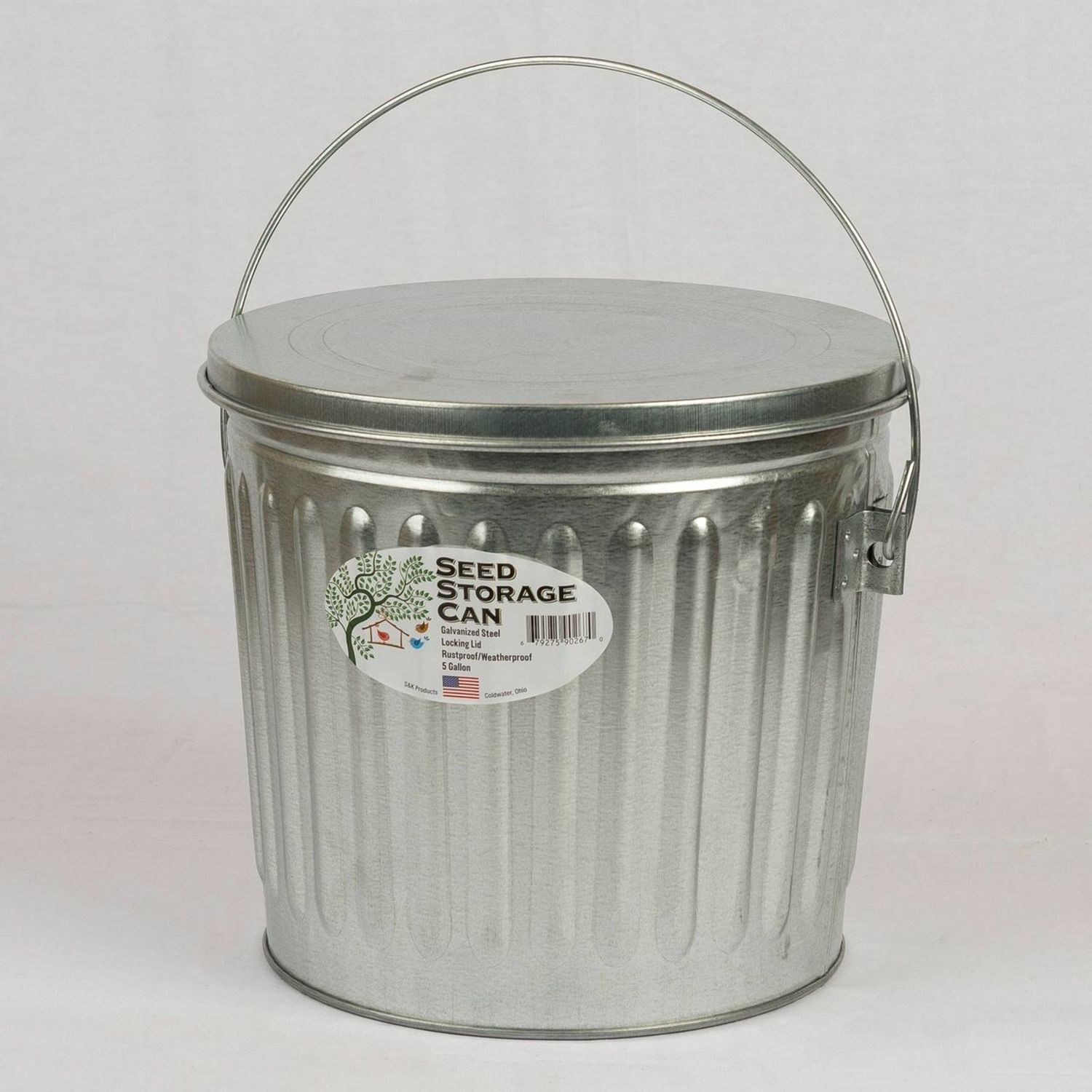 Galvanized Seed Can Silver 5 Gallon