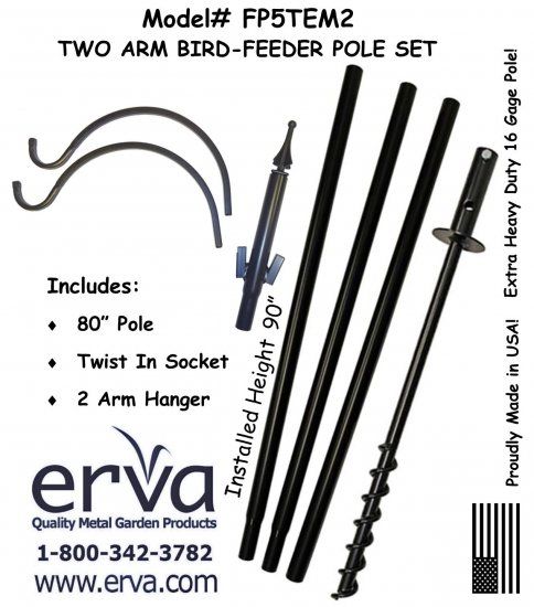 FP5TEM2- 2 Arm &quot;Economy&quot; Bird Feeder Pole Set
