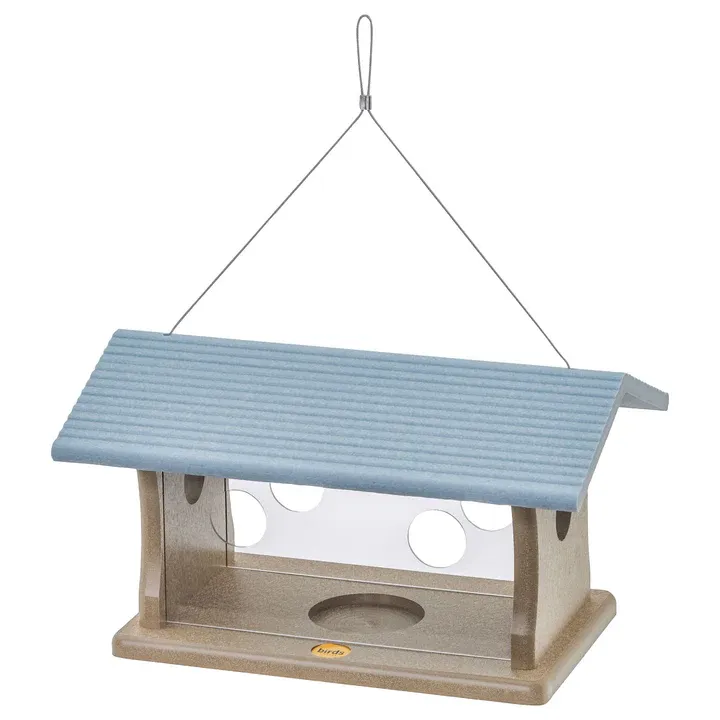 Bluebird Feeder in Taupe and Blue Recycled Plastic