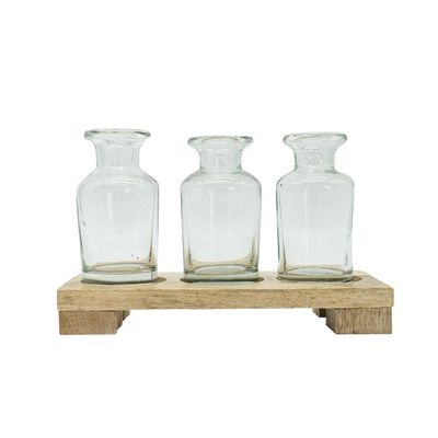 Hazel 3 Glass Bud Vase with Wood Tray