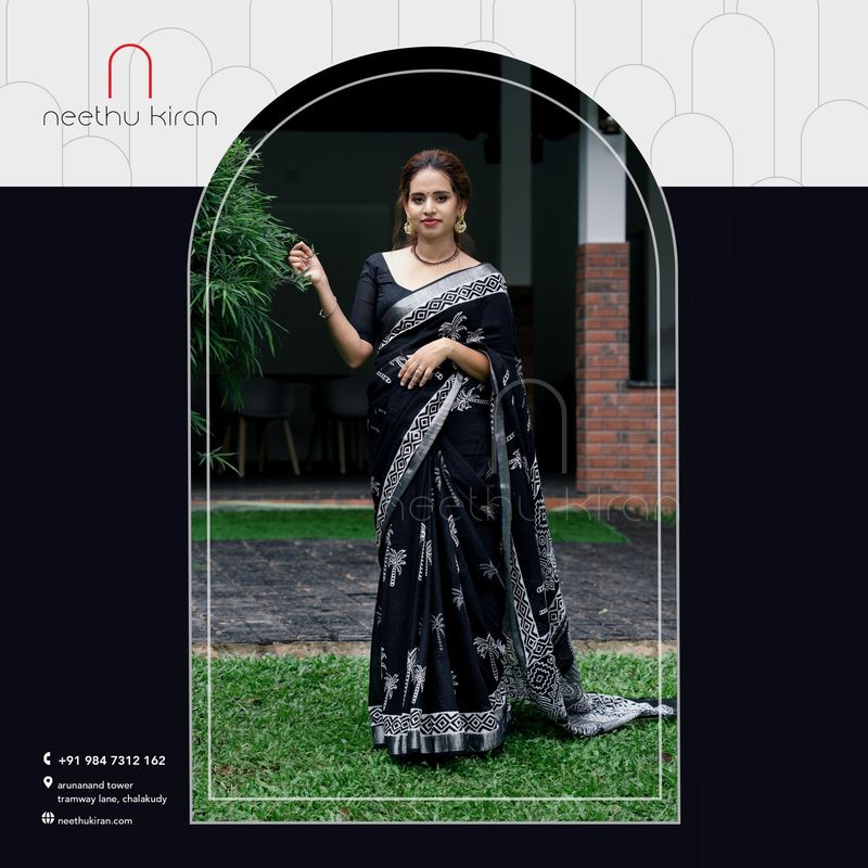 Black Linen Saree