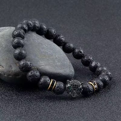 Leopard Head Lava Bead Bracelet