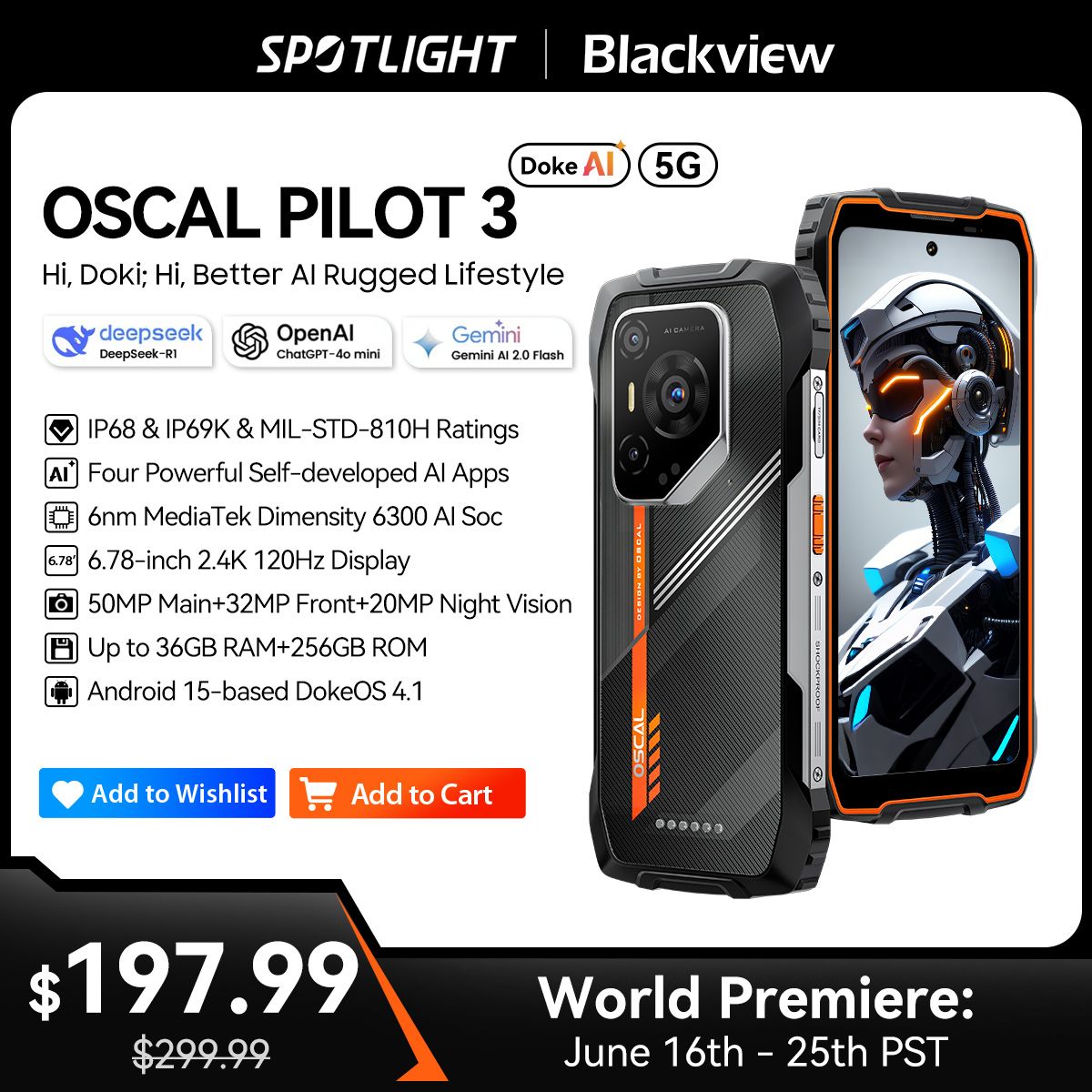 Blackview OSCAL PILOT 3 5G AI Rugged Smartphone MTK 6300, 6.78&quot; FHD+2.4K Display 120Hz, 12+24GB RAM, 256GB+2TB ROM, 7500Amh,