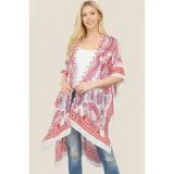 Bohemian Print Open Front Kimono-Red