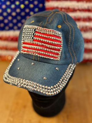 BLING USA Flag Hat In Denim Blue