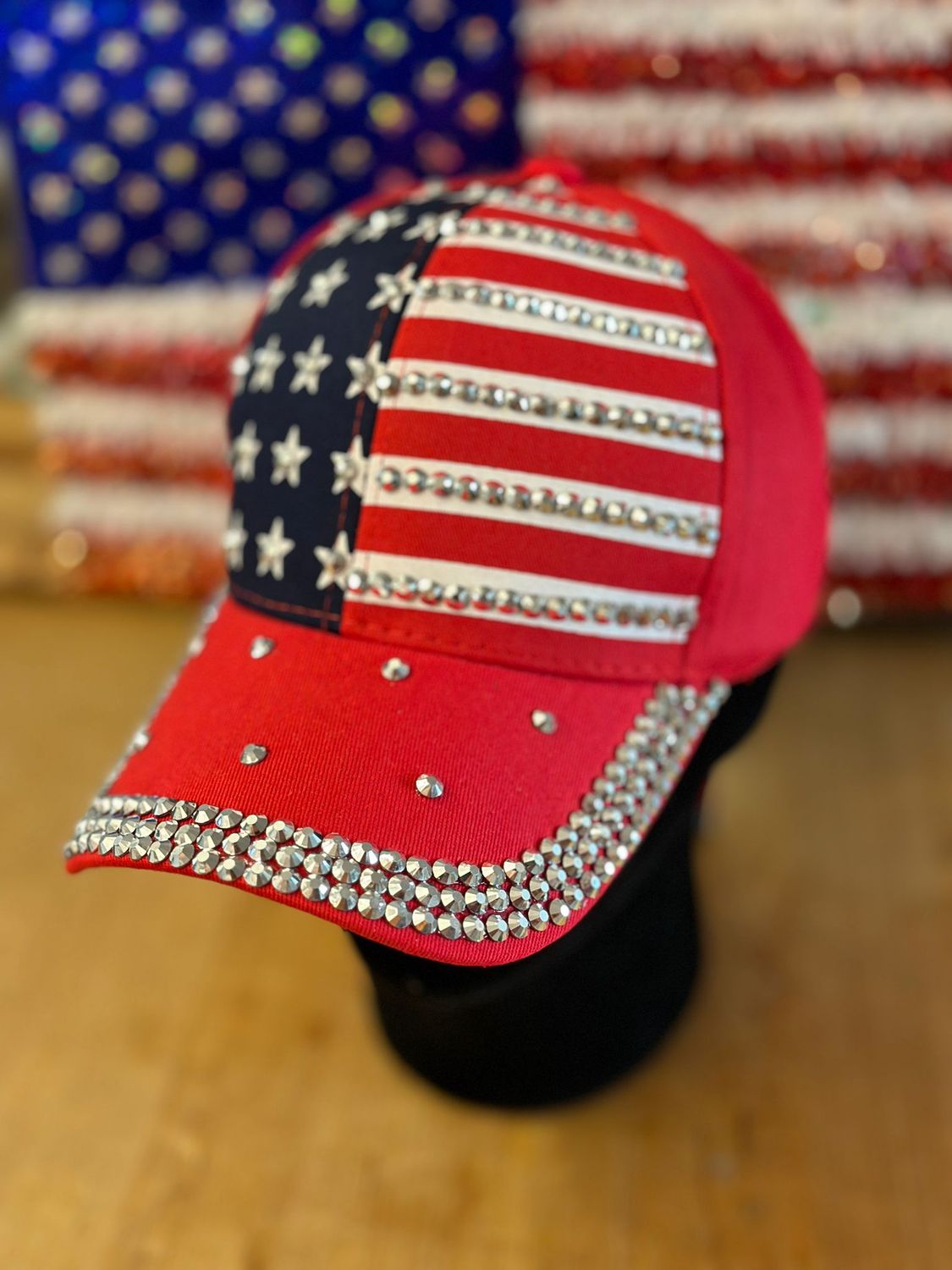 BLING USA Flag Hat In Red