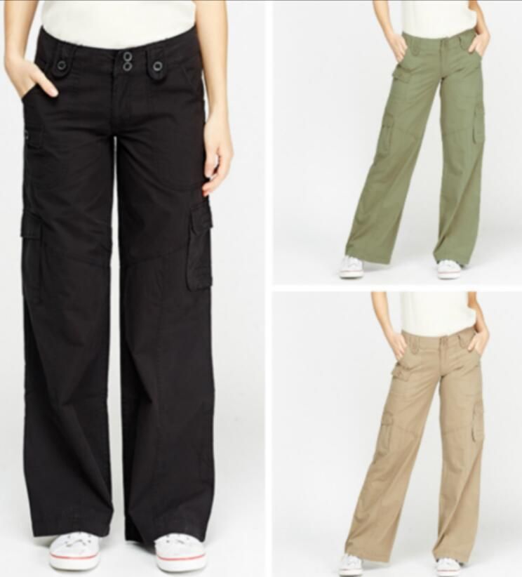 Khaki Solid Color Loose Workwear Casual High Waist Straight Pants