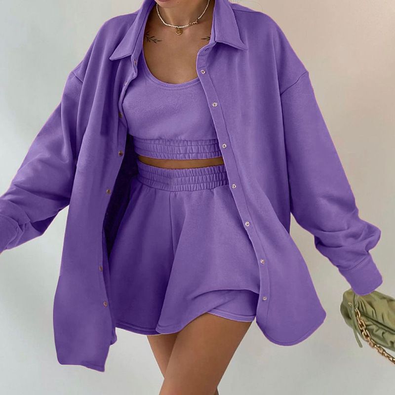 Hipster Loose Three-piece Sports Casual Lapel Shirt Suit 2021 Women