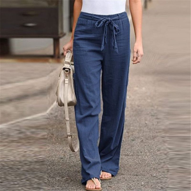 Wide Leg Loose Pants Women Cotton Linen Trousers Lagy