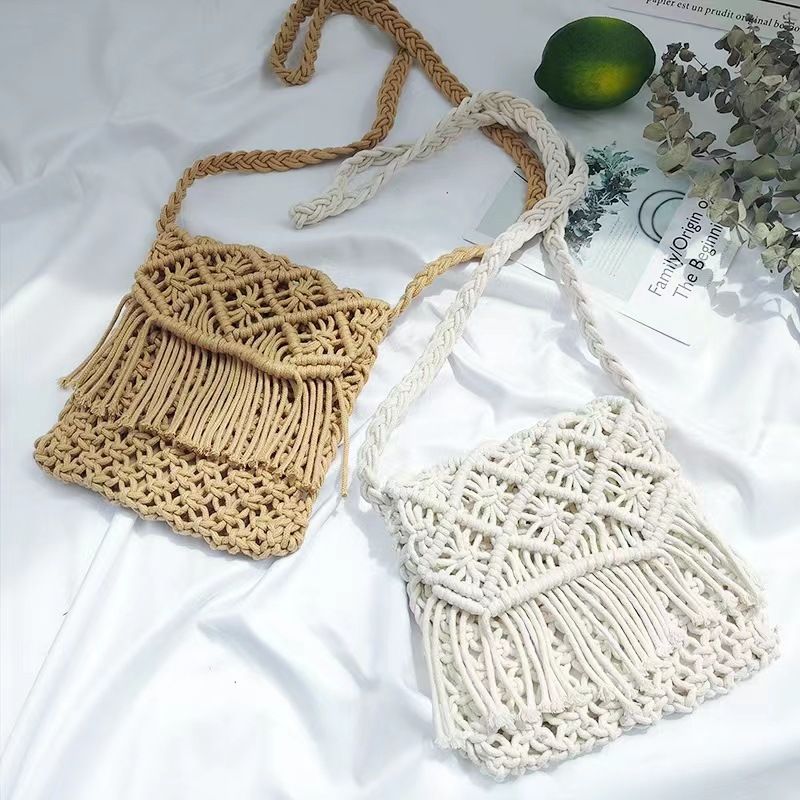 Cotton Rope Small Backpack With Woven Bag Bohemian