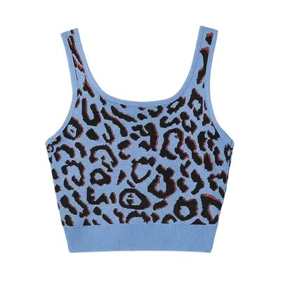 Slim Short Leopard Print Knitted Camisole Women&amp;#039;s Outer Wear Inner Bottoming Top