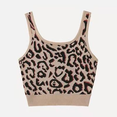 Slim Short Leopard Print Knitted Camisole Women&amp;#039;s Outer Wear Inner Bottoming Top