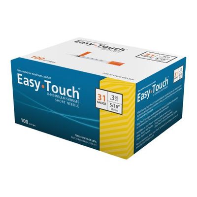 Standard Insulin Syringe with Needle EasyTouch™ 0.3 cc 5/16 Inch 31 Gauge Non Safety Thin Wall. Box of 100
