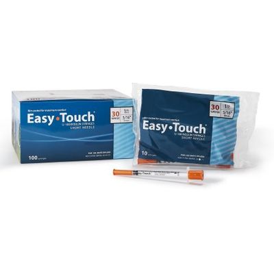 Standard Insulin Syringe with Needle EasyTouch™ 1 cc 5/16 Inch 30 Gauge Non Safety Thin Wall. Box of 100