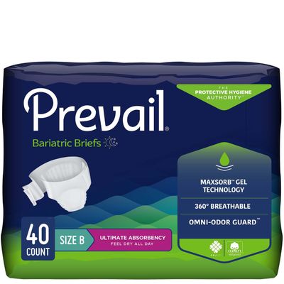 Unisex Adult Incontinence Brief Prevail® Bariatric Bariatric Size B Disposable Heavy Absorbency. Case of 40