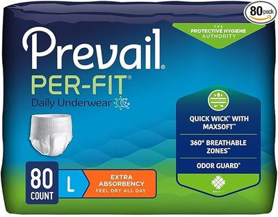 Unisex Adult Absorbent Underwear Prevail® Per-Fit® Extra Pull On with Tear Away Seams Large Disposable Heavy Absorbency. Case of 80