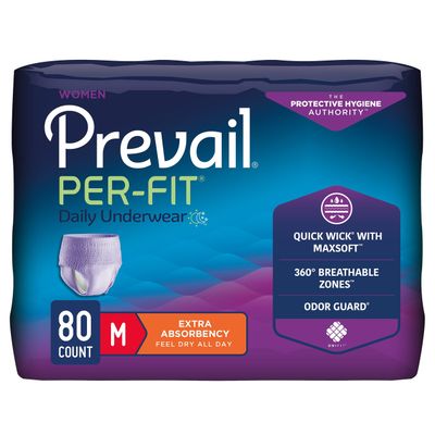 Female Adult Absorbent Underwear Prevail® Per-Fit® Pull On with Tear Away Seams Medium Disposable Moderate Absorbency. Case of 80