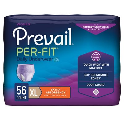Female Adult Absorbent Underwear Prevail® Per-Fit® Pull On with Tear Away Seams X-Large Disposable Moderate Absorbency. Case of 56