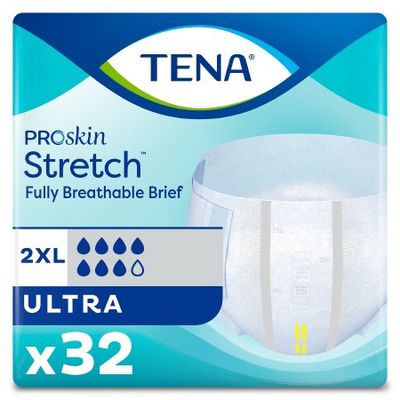 Unisex Adult Incontinence Brief TENA ProSkin Stretch™ Ultra 2X-Large Disposable Heavy Absorbency. Case of 64