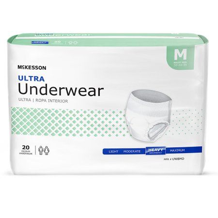 Unisex Adult Absorbent Underwear McKesson Ultra Pull On with Tear Away Seams Medium Disposable Heavy Absorbency. Case of 80