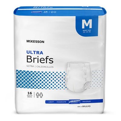 Unisex Adult Incontinence Brief McKesson Ultra Medium Disposable Heavy Absorbency. Case of 96