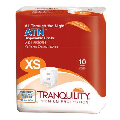 Unisex Adult Incontinence Brief Tranquility® ATN X-Small Disposable Heavy Absorbency. Case of 100