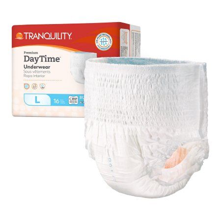Unisex Adult Absorbent Underwear Tranquility® Premium DayTime™ Pull On with Tear Away Seams Large Disposable Heavy Absorbency.  Case of 64
