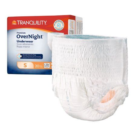 Unisex Adult Absorbent Underwear Tranquility® Premium OverNight™ Pull On with Tear Away Seams Small Disposable Heavy Absorbency. Case of 80