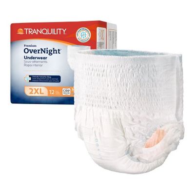 Unisex Adult Absorbent Underwear Tranquility® Premium OverNight™ Pull On with Tear Away Seams 2X-Large Disposable Heavy Absorbency. Case of 48