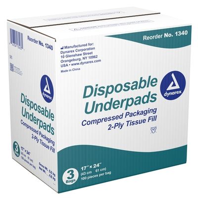 Disposable Underpad Dynarex® 17 X 24 Inch Fluff Light Absorbency. Case of 300