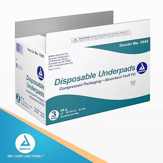 Disposable Underpad Dynarex® 23 X 36 Inch Fluff Light Absorbency, Case of 150